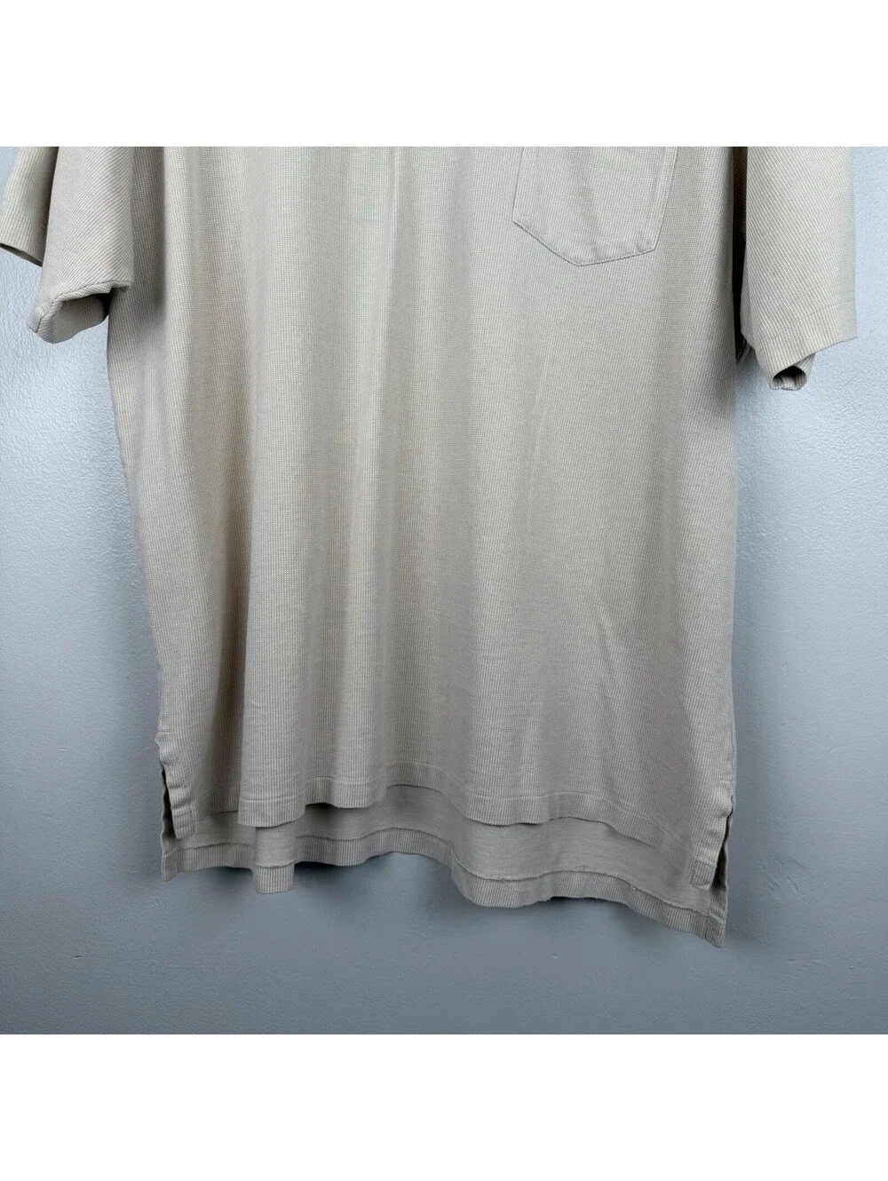 Polo Ralph Lauren Knit Shirt Mens 2XL Beige Textured Waffle Cotton w/ Pocket